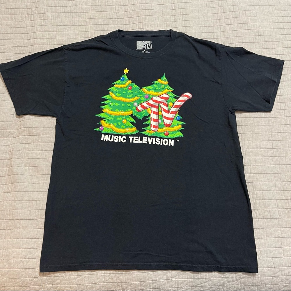 MTV Music Television CHRISTMAS TREE HOLIDAY T-Shirt Men's Large